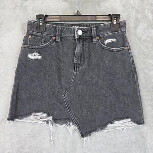 BDG Denim Skirt Womens XS Gray Distressed Asymmetrical Raw Hem Mini High Waist